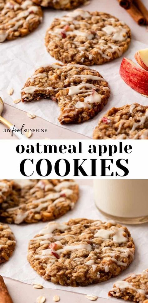 These oatmeal apple cookies are crispy on the outside and chewy in the center. They're richly flavored with vanilla, cinnamon & nutmeg and bursting with fresh apples. This apple cookies recipe is easy to make - no chilling required. Red Delicious Apples Recipes, Oatmeal Apple Cookies, Apple Cookies Recipes, Cinnamon Oatmeal Cookies, Oatmeal Apple, Apple Oatmeal Cookies, Apple Pie Cookies, Apple Cinnamon Oatmeal, Jelly Cookies