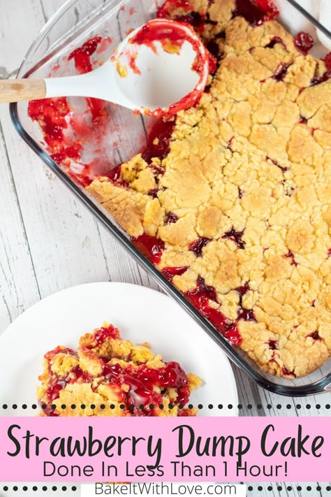 Pie Filling Desserts, Rhubarb Dump Cakes, Strawberry Dump Cake, Pineapple Dump Cake, Canned Strawberries, Strawberry Cobbler, Dump Cake Recipe, Strawberry Pie Filling, Pie Filling Recipes