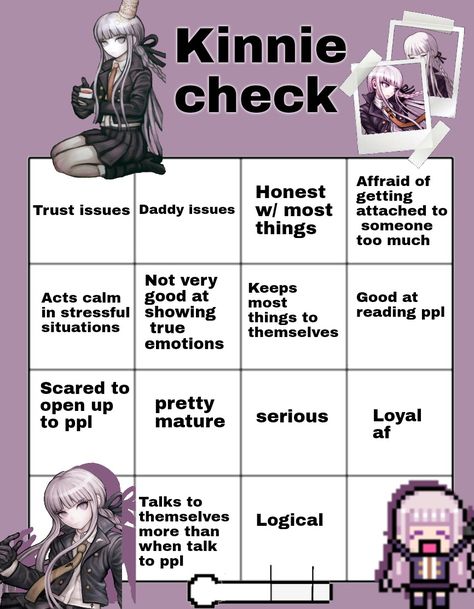 Kyoko Kirigiri Kinnie Bingo, Kyoko Kirigiri Kinnie, Shuichi Kinnie Bingo, Danganronpa Kinnie Bingo, Kinnie Callouts, Kinnie Check, Kin Bingo, Kinnie List, Kyoko Kirigiri