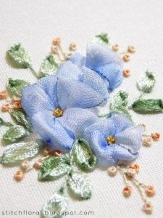 Perfect as an introduction to ribbon embroidery, this forget-me-not flower pattern is lovely.  Forget-me-nots appear throughout history.  They were Henry the IV’s emblem.  It is also said that the name comes from a German tale.  According to the legend, a … Read More... Embroidery Books, Silk Ribbon Embroidery Tutorial, Rose Embroidery Pattern, Embroidery Tattoo, Silk Ribbon Embroidery Patterns, Ribbon Embroidery Kit, Ribbon Embroidery Tutorial, Anchor Embroidery, Crazy Quilting