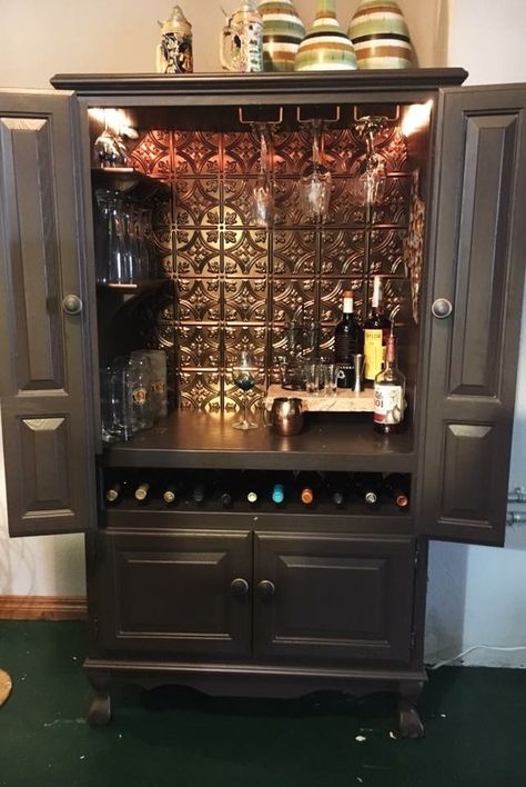 Cabinets For Storage, Vintage Home Interior, Bar Hutch, Old Entertainment Centers, Armoire Bar, Home Bar Cabinet, Diy Coffee Bar, Diy Home Bar, 70s Home