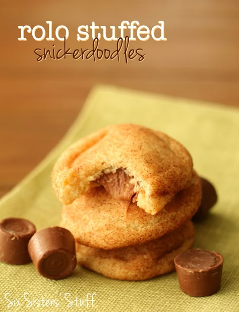 Rolo Stuffed Snickerdoodles from SixSistersStuff.com.  Our favorite snickerdoodle recipe with a delicious twist! #sixsistersstuff Stuffed Snickerdoodles, Snickerdoodles Recipe, Rolo Cookies, Snickerdoodle Recipe, Six Sisters Stuff, Party Animal, Snickerdoodles, Cookie Desserts, Sweet Stuff