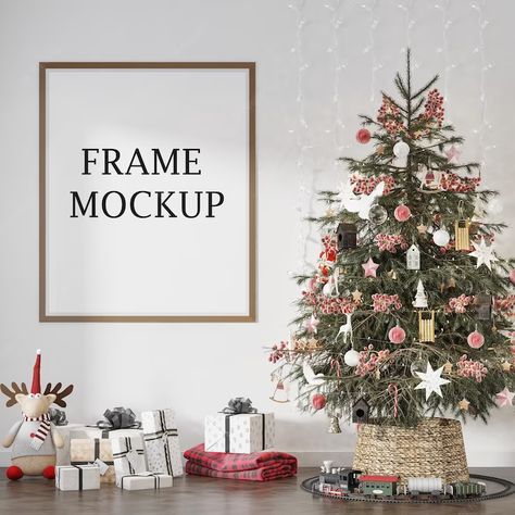 Premium PSD | Poster frame mockup in christmas decoration room Modern Floral Wedding Invitations, Photography Mockup, Cosmetics Mockup, Champagne Bottle Labels, Floral Wedding Invitation Card, Christmas Frame, Christmas Interiors, Frame Card, Blue Wedding Invitations