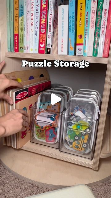 Chelsey Halbert on Instagram: "How clever is this reel from @creativemomsland using small bliss bin to keep puzzle pieces all together 👏

#blissbins #mapleandlark #puzzletime #playroomorganization #playroomideas #playroomstorage #storagebin #storagesolutions #storageideas" Puzzle Storage Kids, Puzzle Organization Kids, Kids Puzzle Storage, Puzzle Storage Ideas, Toys Organization Ideas, Kids Closet Storage, Puzzle Organization, Puzzle Storage, Board Game Storage