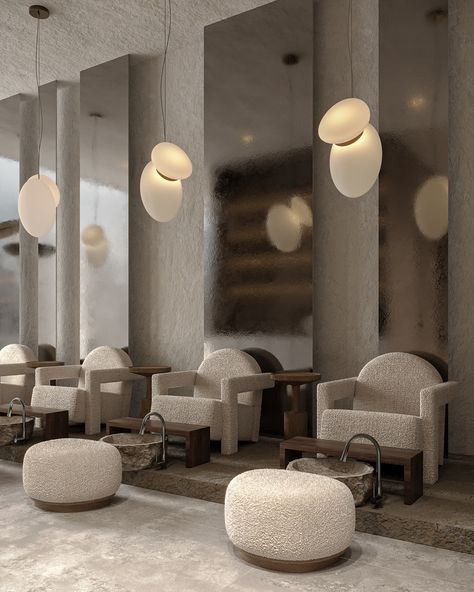 Luxury Lobby Interior Design, Modern Beauty Salon Interior Design, Hotel Lobby Interior Design, Luxury Lobby, Skincare Studio, Clay Aesthetic, Nail Salon Interior Design, Rose Skincare, Beauty Salon Interior Design