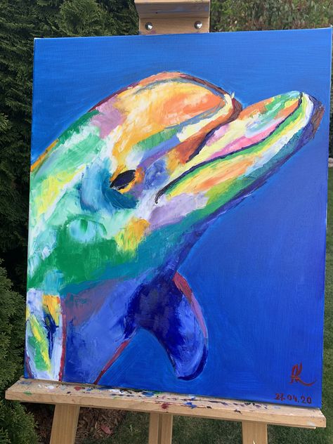 Dolfin Painting Acrylic, Dolphin Oil Pastel, Character Paintings On Canvas, Dolphin Crafts, Different Painting Styles, Ocean Paintings, Dolphin Painting, Dolphin Art, Cute Canvas Paintings