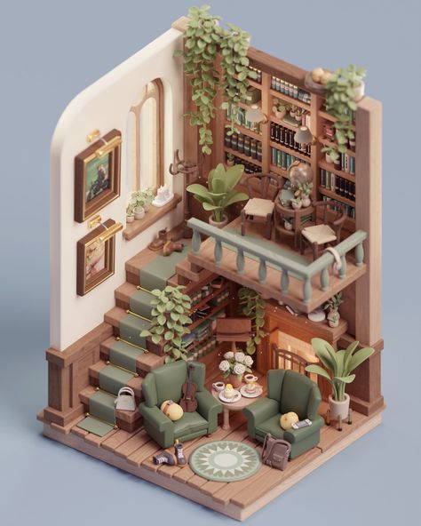 Isometric Room, Cozy Desk, Blender Models, Sims House Plans, Isometric Art, Sims House Design, Isometric Design, Isometric Illustration, Little Library