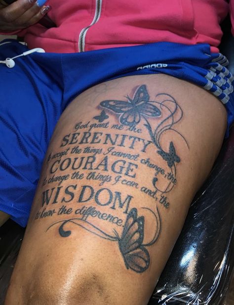 Toxic Tattoos For Women, Bible Verse Tattoos For Women On Thigh, Thigh Tattoos With Meaning, Meaningful Thigh Tattoos For Women, Scripture Tattoos Black Women, Tigh Tattoo Woman, Tattoo Ideas Female Black Women, Front Thigh Tattoo, Front Thigh Tattoos Women Quotes