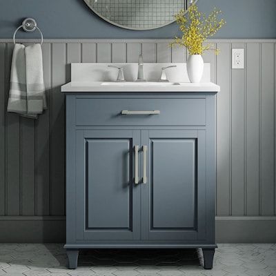 Single Sink Bathroom Vanities, 30 Inch Vanity, Blue Bathroom Vanity, Blue Vanity, Gray Vanity, Single Sink Bathroom, Bathroom Size, Marble Sinks, Double Sink Bathroom