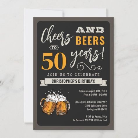 $2.92 | Modern Cheers and Beers 50th Birthday Invitation #birthday invitations, birthday invitations for men, birthday invitations for him, invitations, 50th birthday invitations for guys, 50th birthday invitations for men, 50th birthday invitations, modern birthday invitations 21 Birthday Invitations Ideas For Guys, 21st Birthday Invitations For Guys, Men Birthday Invitations, Birthday Invitations For Men, 65th Birthday Party Ideas, 92nd Birthday, 50th Birthday Invitation, Rustic Birthday, 50th Birthday Party Invitations