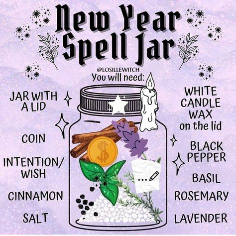 @mysticwitchofthemoon on Instagram: “Love this new years blessing and prosperity spell jar🖤 Credit- @losillewitch . . #witchy #witchesofinstagram #wiccansofinstagram…” New Year Spell, Witch Ideas, Hearth Witch, Dream Spell, Witchcraft Spells For Beginners, Spells For Beginners, Jar Spells, Witch Bottles, Spell Jars