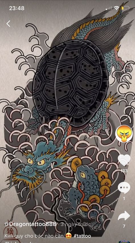 Dragon Turtle Tattoo Design, Japanese Turtle Tattoo, Turtle Dragon, Tortoise Tattoo, Traditional Japanese Tattoo Flash, Tattoo Japanese Style, Japanese Flower Tattoo, Turtle Tattoo Designs, Panther Tattoo