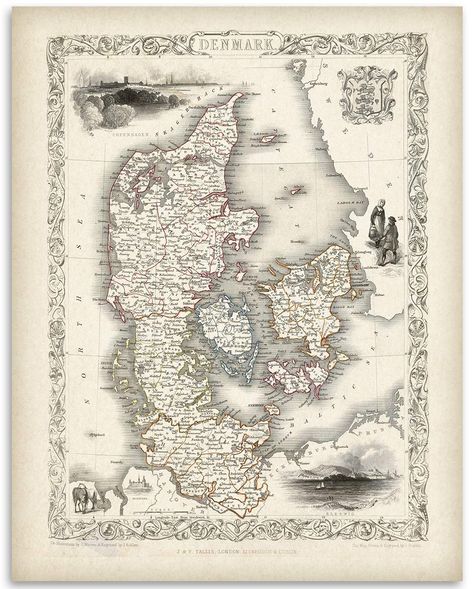 AmazonSmile: Map of Denmark - 11x14 Unframed Art Print - Great Vintage Gift and Decor for History Buffs and Old Map Enthusiasts Under $15: Handmade Map Of Denmark, Last Kingdom, The Last Kingdom, Old Map, Unframed Art, Denmark, Free Delivery, Map, Art Print