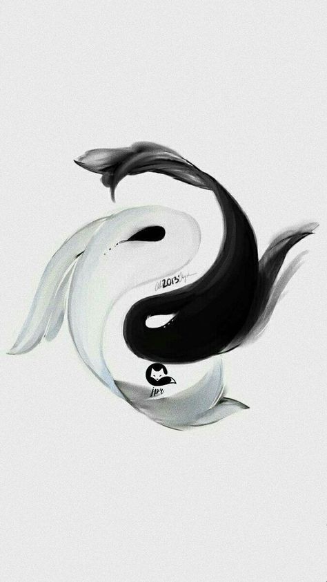 Tattoo Carpe Koi, 50 Tattoo, Koi Tattoo Design, Yin Yang Koi, Yin Yang Art, Sticker Tattoo, Yin Yang Tattoos, Pisces Tattoos, Tattoo Trend