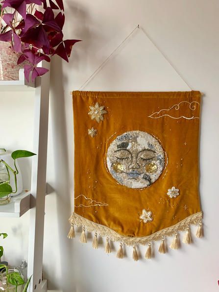 Beauty Break: 06.16.23 | happy buddha breathing Millie Amber, Embroidery Illustration, Moon Embroidery, Fabric Projects, Embroidery Inspiration, Embroidery And Stitching, Fabric Art, Embroidery Art, Textile Art