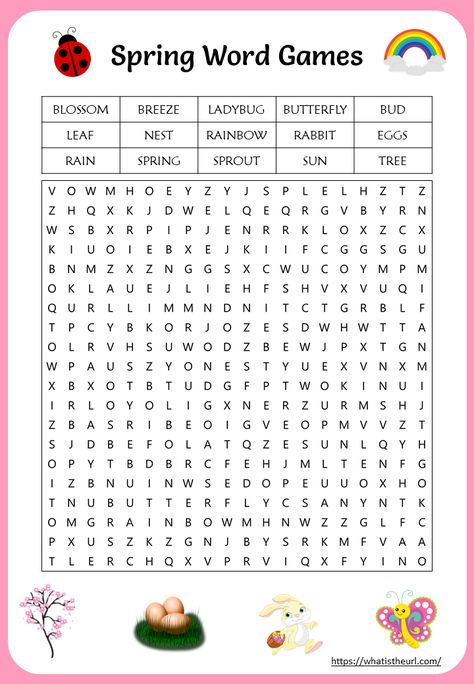 April Worksheets, Spring Worksheets, Spring Vocabulary, Spring Worksheet, Spring Words, Word Puzzle, Holiday Club, Chart For Kids, Word Searches