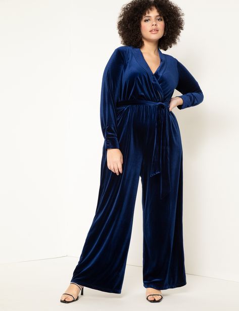 Plus Size Dresses | ELOQUII Velvet Jumpsuit Outfit, Winter Jumpsuit Outfit, Winter Jumpsuits, Jumpsuit Outfit Wedding, Holiday Party Outfit Ideas, Black Velvet Jumpsuit, Holiday Jumpsuit, Party Outfit Ideas, Winter Jumpsuit