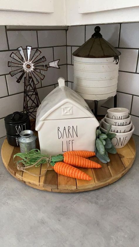 Farmhouse Easter Decor Ideas, Neutral Easter Decor, Lady Decluttered, Easter Decor Ideas, Kitchen Countertop Decor, Farmhouse Easter Decor, Farmhouse Easter, Countertop Decor, Tier Shelf