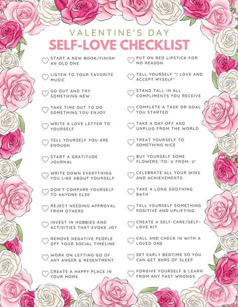 Self Love Checklist, 5am Club, Writing A Love Letter, Valentine Activities, Self Care Bullet Journal, Love Challenge, Day Plan, Love Tips, Mental And Emotional Health