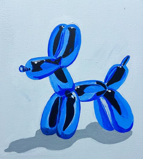 Balloon Dog, acrylic painting on canvas. Still life. Still Life Art Ideas, Blue Background Painting Ideas, Balloon Animal Art, Cool Canvas Paintings, Balloon Canvas Painting, Balloon Painting Canvases, Balloon Animal Painting, Ballon Animal Painting, Simple Art Painting Ideas Canvases