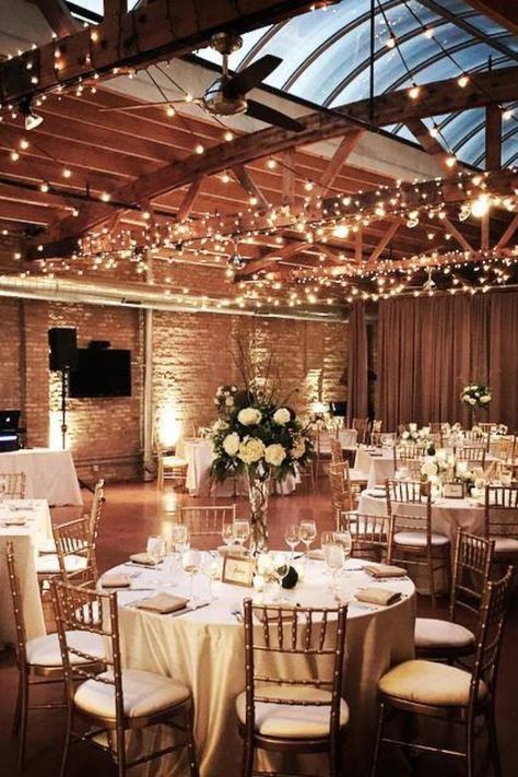 Loft on Lake Weddings--brick and warm oak timber, 20-foot ceilings, and a 65-foot long skylight, what is there to not love? Loft Wedding Reception, Industrial Loft Wedding, Blush Weddings, Jordan Wedding, Wedding Reception Lighting, Rustic Wedding Decorations, Victoria Wedding, Elegant Wedding Reception, Loft Wedding