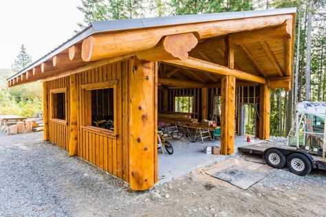 Log Gazebo, Post Beam House, Post And Beam Cabin, How To Build A Log Cabin, Carport Sheds, Shed Of The Year, Post And Beam Home, Timber Logs, Log Cabin Ideas