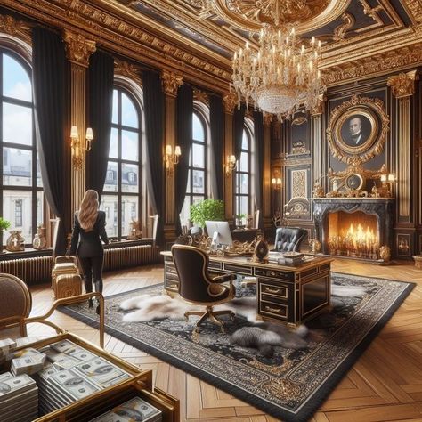 Baroque Office Design, English Manor Interior, Castle House Plans, Manor Interior, Palace Architecture, Office Concept, Luxury Lady, Luxury Decoration, Maximalist Design