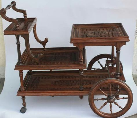 Vintage Carts On Wheels, Wood Food Cart, Vintage Cosco Cart, Tea Trolley Wooden, Wooden Bullock Cart, Antique Tea Cart, Wooden Bar Cart, Food Trolley, Victorian Vases