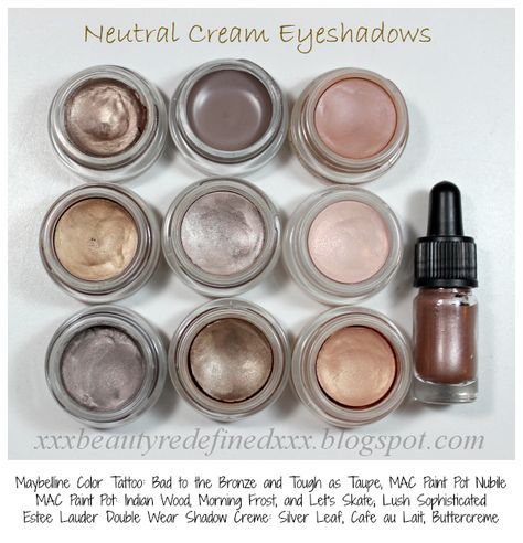 BeautyRedefined by Pang: Neutral Cream Eyeshadow Swatches Eyeshadow Recipe, Diy Natural Makeup, Diy Eyeshadow, Penyimpanan Makeup, Eyeshadow Swatches, Makeup Recipes, Maybelline Color Tattoo, Homemade Makeup, Tom Ford Makeup