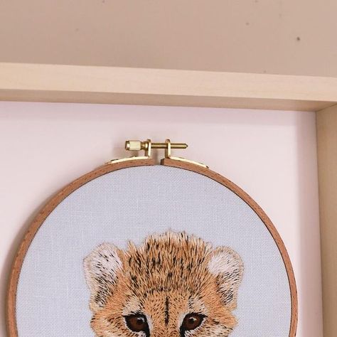 Shula M Brown | African Embroidery & Fibre Artist on Instagram: "I stitched this baby cheetah a few months ago, it is still available. I am kinda happy it hasn’t sold yet as adding the frame to the piece really elevated it! Perfect baby or kids room wall art ☺️ #embroidery #africanart #embroideredanimals" Cheetah Embroidery, Fibre Artist, African Embroidery, Baby Cheetah, Baby Cheetahs, African Textile, Art Embroidery, Kids Room Wall, Kids Room Wall Art