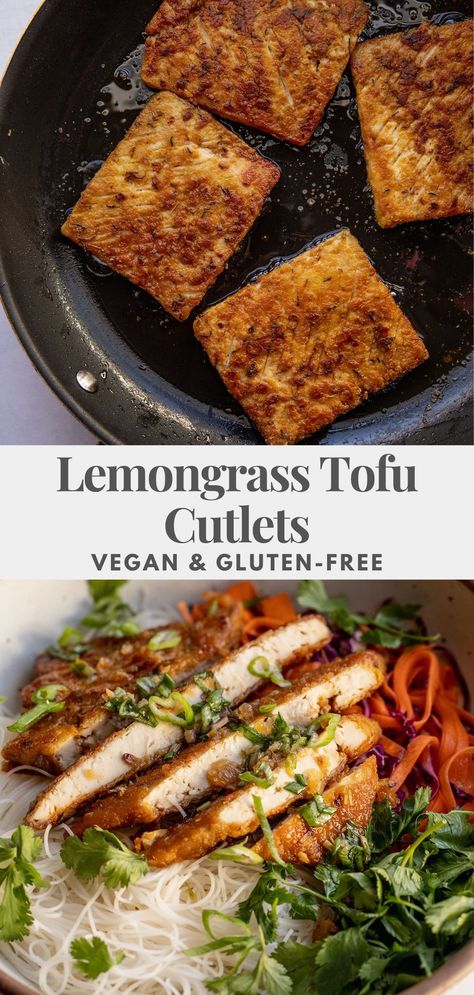 These lemongrass tofu cutlets are packed with protein and have the best bright and refreshing taste. Served with a citrusy veggie slaw to create the ultimate satisfying meal. Veggie Slaw, Tofu Cutlets, Lemongrass Tofu, Tofu Dishes, Vegan Gluten Free Recipes, Vegan Comfort Food, Tofu Recipes, Mindful Eating, Satisfying Food