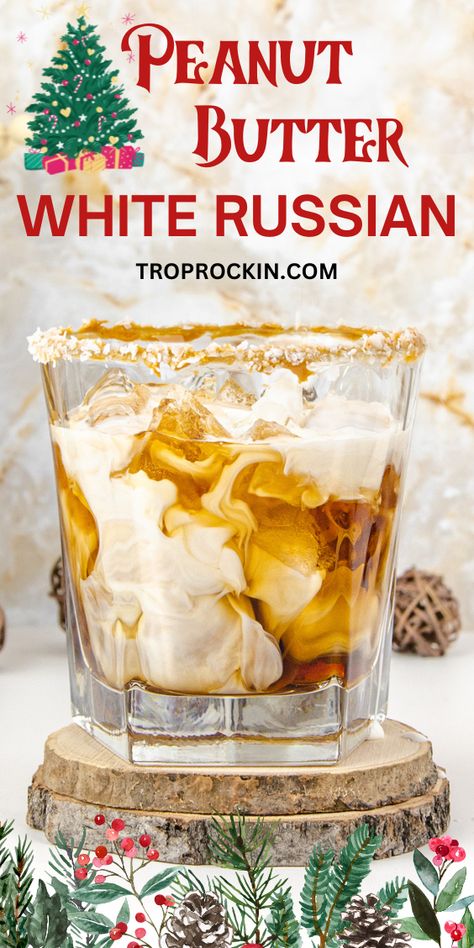 White Whiskey Cocktails, Peanut Butter Drink Recipes, Cherry White Russian, Peanut Butter Vodka Drinks, Screw Ball Peanut Butter Whiskey Drinks, Cute Christmas Drinks Alcohol, Winter White Russian, Peanut Butter Moonshine Recipe, Butter Pecan Moonshine Drinks