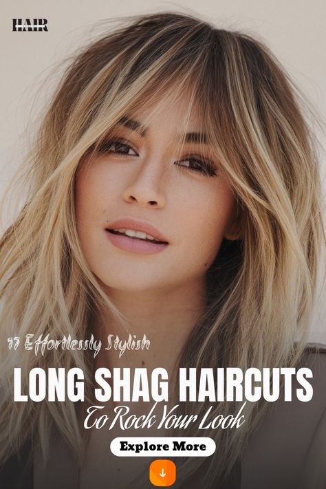 The razored ends of this long shag give the style a sharp, edgy finish. It�s a great way to add movement and texture while keeping the look sleek and polished. Shag Hairstyles Long Straight No Bangs, Razor Cut Long Hair, Layered Edgy Haircuts, Men With Short Hair, Shag Layered Hairstyles, Braids For Men, Skunk Hair, Long Shag Haircut, Long Shag