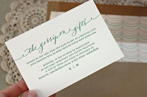 cute wording for a registry card (by bespoke press) Wedding Registry Cards, Wedding Card Wordings, Best Wedding Registry, Wedding Itinerary, Wedding Etiquette, Wedding Gift Registry, Fun Wedding Invitations, Invitation Wording, Welcome To The Party