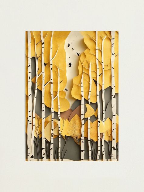 Trees Artwork, Autumn Paper, Paper Collage Art, Nature Artwork, Nature Posters, Aspen Trees, Collage Poster, Pine Trees, Paper Collage