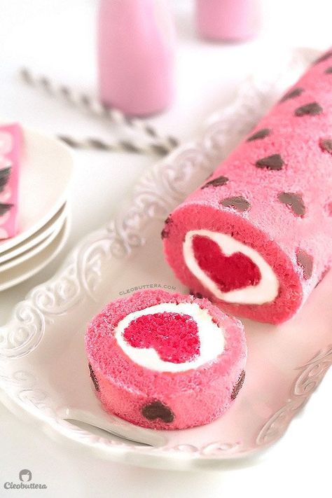 “Love is All Around” Cake Roll | 28 Valentine's Treats That Will Warm Even The Coldest Heart Heart Cake Roll, Heart Cake, Cake Roll, Pink Cake, Cut Out, Cake, Pink