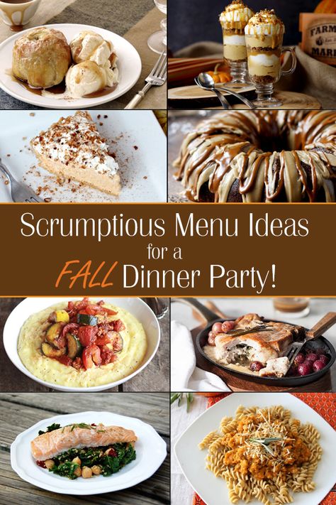 Fall Dinner Party Menu Ideas - Ideas for throwing a fall-themed dinner party with recipes that look and taste totally fancy, but are relatively simple to prepare! Fall Dinner Party Menu Ideas, Salad Autumn, Autumn Pasta, Fall Dinner Menu, Autumn Dinner Party, Dinner Party Menu Ideas, Party Menu Ideas, Turkey Apple, Persimmon Pudding