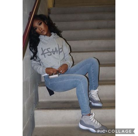 Styling Cool Grey 11s, Fits With Cool Grey 11s, Outfit Ideas With Cool Grey 11s, Jordan 11s Outfit Women, 11s Outfit, Grey Outfit Ideas, Cool Grey 11s Outfits, Birthday Outfit For Teens, Chill Fits