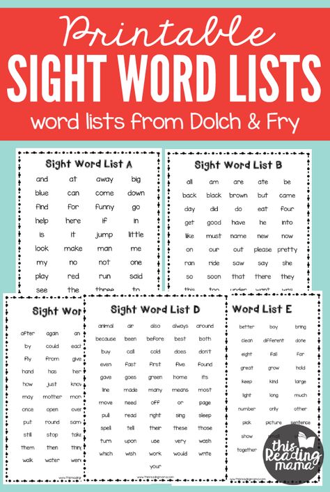 FREE Printable Sight Words List - word lists from Dolch Sight Words and Frys Sight Words | This Reading Mama Printable Sight Words, High Frequency Word List, Dolch Sight Word List, Words List, Sight Words Printables, Reading Materials, Sight Words List, Dolch Sight Words, Sight Words Kindergarten