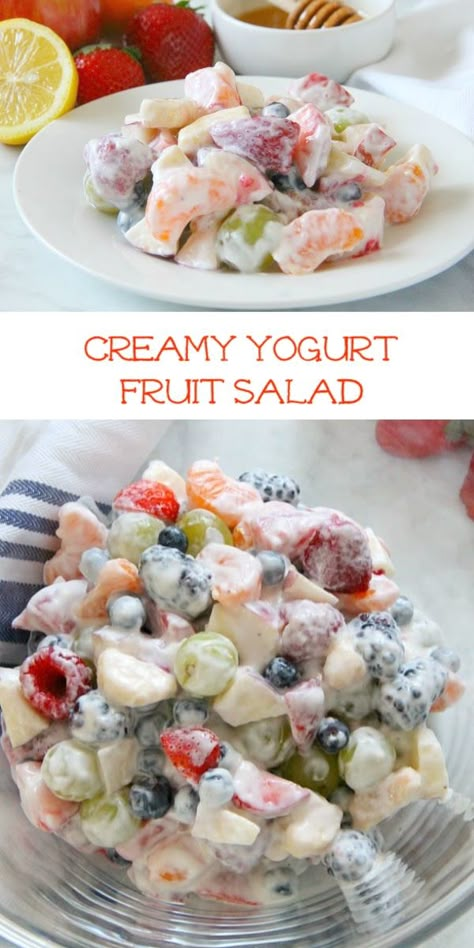 Fruit Salad Low Calorie, Fruit Salad Greek Yogurt, Fruit Yogurt Salad, Yogurt And Fruit Recipes, Honey Yogurt Fruit Salad, Apple Salad With Yogurt, Fruit And Yogurt Dessert, Fruit Salad With Greek Yogurt Dressing, Fruit Salad With Grapes