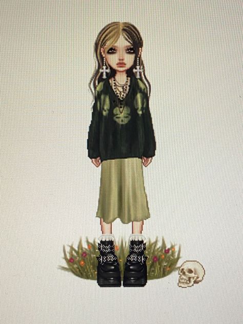 Fairy Grunge Everskies, Green Grunge Outfit, Grunge Outfits Girl, Dark Green Outfit, Fairy Core Grunge, Dark Fairy Core, Academia Hairstyle, Green Grunge, Dark Fairycore