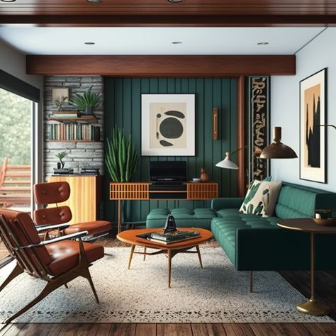 Green Couch Living Room, Mcm Living Room, Mcm Living, Mid Century Interior Design, Mid Century Modern Interior Design, Mid Century Interior, Mid Century Living Room, Mid Century Modern Living, Mid Century Modern Living Room