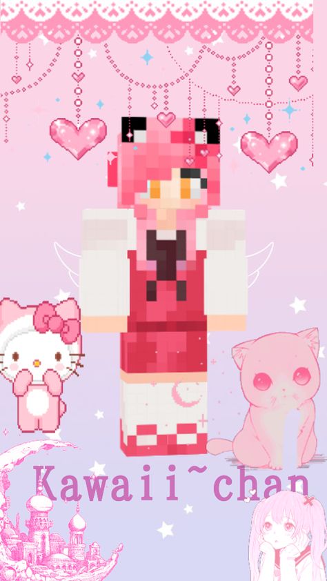 Kawaii chan edit Kawaii Chan Wallpaper, Aphmau Kawaii Chan, Aphmau My Street, Aphmau Memes, Chan Wallpaper, Zane Chan, Kawaii Chan, Pink Iphone, Minecraft Skins