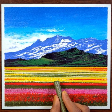 Beauty of nature - Oil pastel drawing ( tutorial ) | Oil pastel drawing of a amazing mountain landscape - Complete tutorial with colour names | By Morning Drizzle Oil Pastel Nature Drawings, Nature Drawing Oil Pastel, Mountain Oil Pastel, Oil Pastels Landscape, Pastel Drawing Tutorial, Pastel Mountains, Oil Pastel Landscape, Colour Names, Mountain Drawing