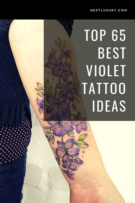 Violet Flower Tattoo For Men, Flower Tattoos Violets, Violet Flower Tattoo Men, Violet And Butterfly Tattoo, Violet Hand Tattoo, Tattoos Of Violets Flower, Tiny Violet Flower Tattoo, Violet Flower Tattoo Traditional, Violet Tattoo Flower Simple