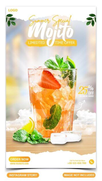 Refreshing mojito summer drink social me... | Premium Psd #Freepik #psd #cocktail-drinks #mocktail #mojito #drink-banner Mocktail Mojito, Drinks Mocktail, Mcgregor Style, Summer Social Media, Conor Mcgregor Style, Frozen Mojito, Mojito Drink, Mocktail Drinks, Virgin Mojito