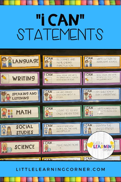 Kindergarten Learning Objectives, Preschool I Can Statements, Kindergarten Standards And Goals, I Can Statements Kindergarten, Kindergarten I Can Statements, Kindergarten Autumn, Kindergarten Standards, Classroom Prep, Kindergarten Assessment