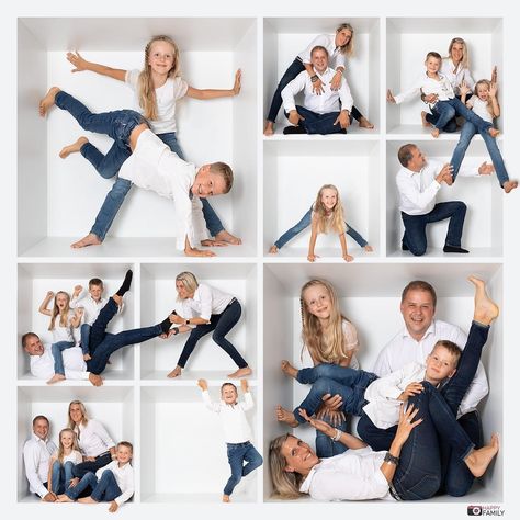 White Box Photoshoot, Photography Boxes, Funny Family Photos, Family Box, Valentine Photo Shoot, Family Photoshoot Poses, Family Portrait Poses, Box Photo, Funny Family