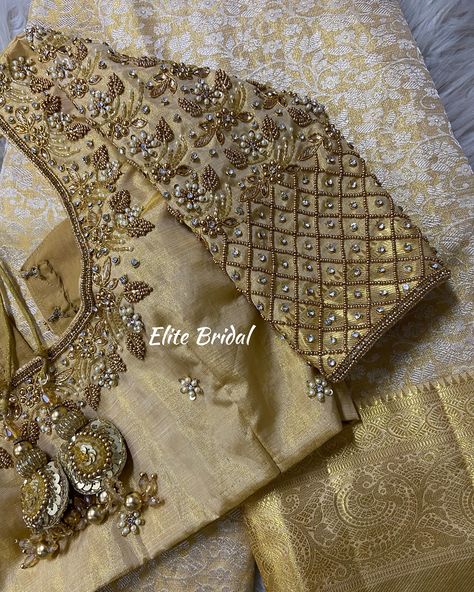 Customised Work Blouse by Elite Bridal Store ♥️✨ Hand Work For Blouse, Tablet Beads Aari Work Blouse, Blouse Hand Work Designs Latest, Work Blouse Designs Latest Bridal, Blouse Handwork Embroidery Designs, Maggam Work Blouse Designs Bridal, Traditional Blouse Designs Weddings, Aari Work Blouse Wedding Hand Embroidery, Heavy Maggam Work Blouse Designs Latest