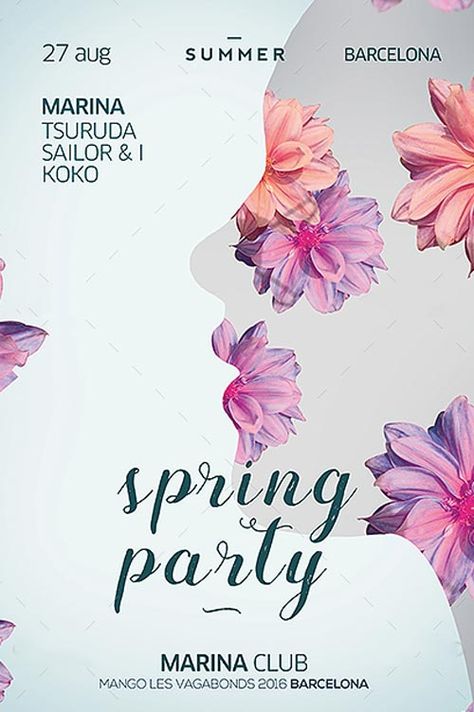 Spring Flyer, Club Party Flyer, Party Flyer Template, Free Flyer Templates, Event Poster Design, Event Flyer Templates, Spring Event, Psd Designs, Spring Party